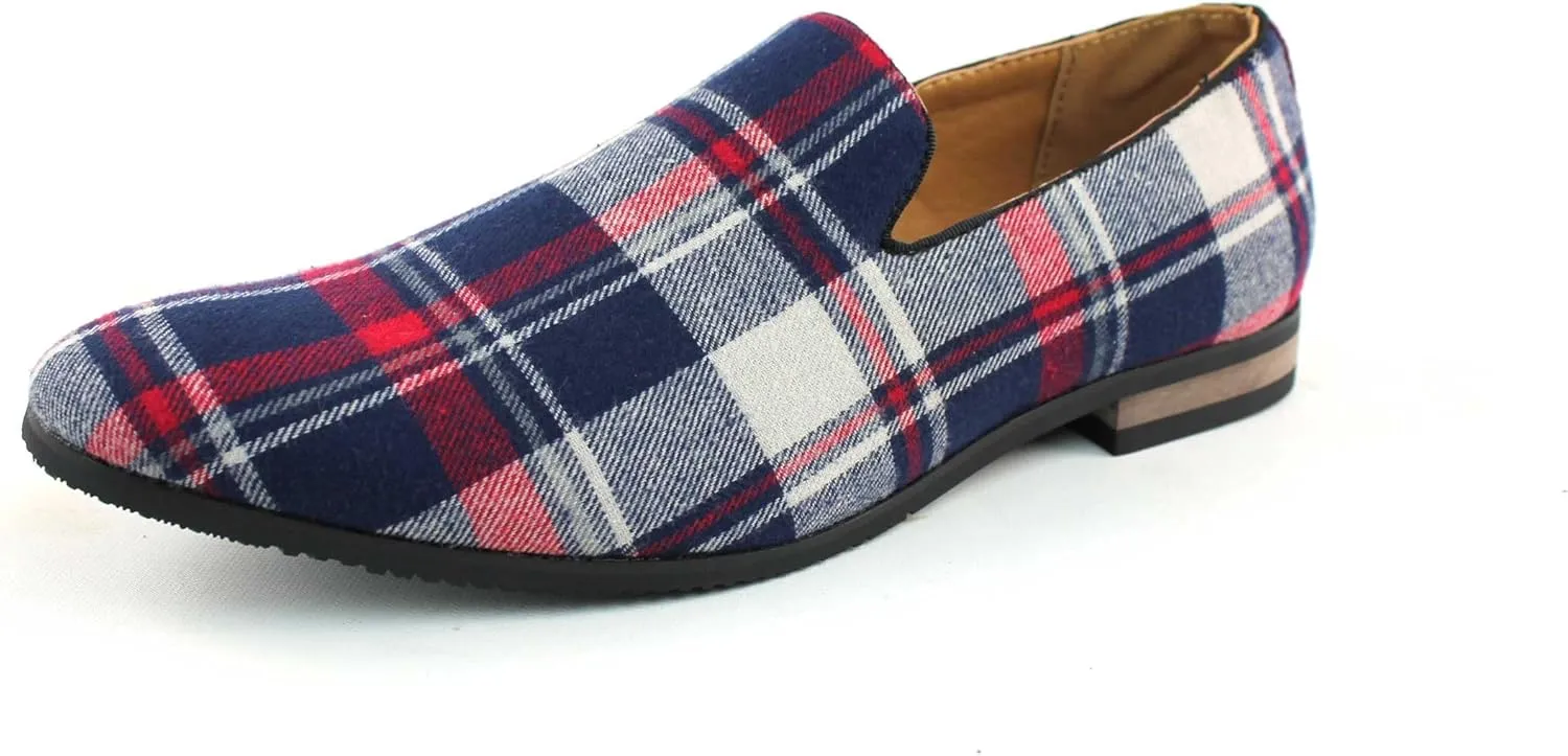 New Men's Plaid Checkered Slip on Loafers Modern Dress Shoes Azar