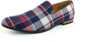 New Men's Plaid Checkered Slip on Loafers Modern Dress Shoes Azar