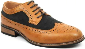 New Men's Wing Tip Brogue Suede Leather Lace Up Modern Dress Shoes Azar