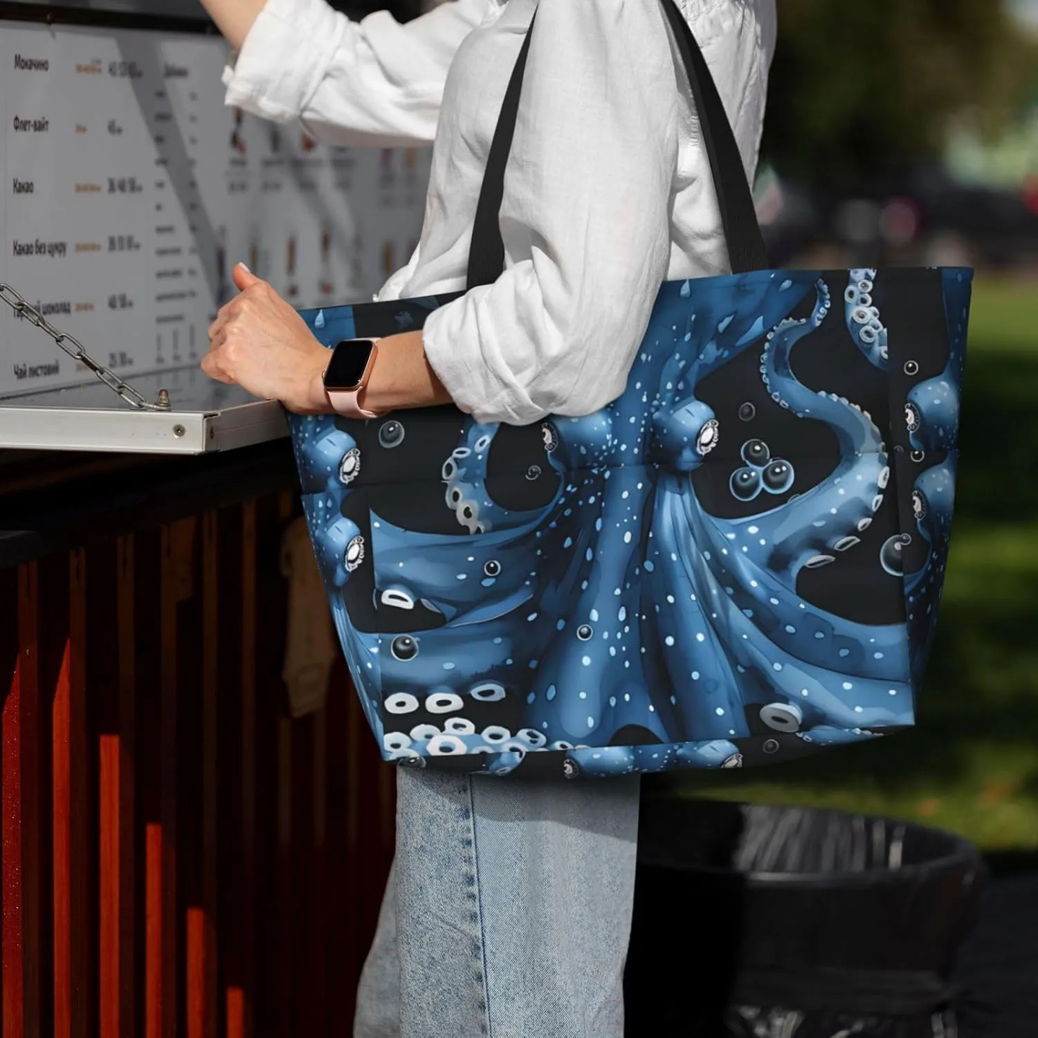Octopus Print Large Beach Tote Bag Women Waterproof Sandproof Zipper Beach Tote Bag For Pool Gym Grocery Travel With Wet