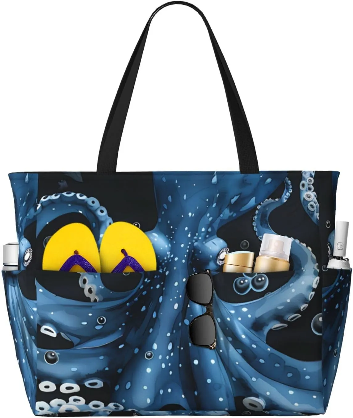 Octopus Print Large Beach Tote Bag Women Waterproof Sandproof Zipper Beach Tote Bag For Pool Gym Grocery Travel With Wet