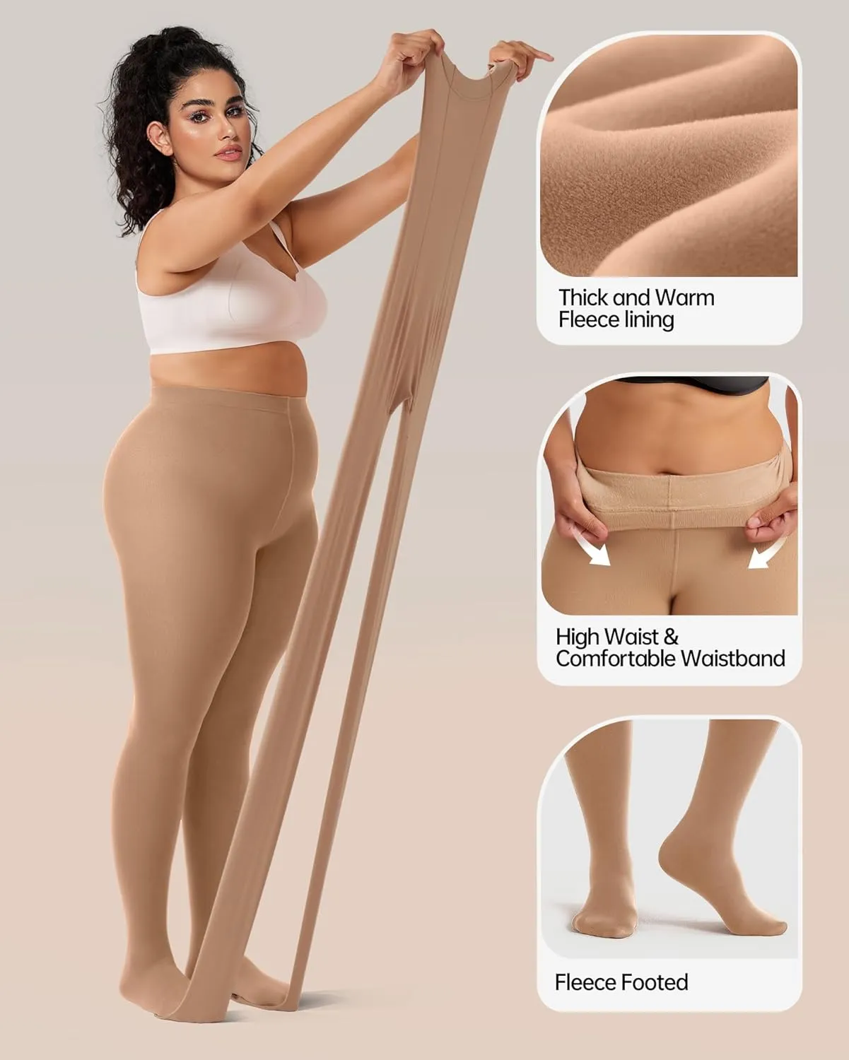 OEAK Womens Fleece Lined Tights Leggings Plus Size Thermal Warm Thick Opaque Tights Tummy Control High Waisted Pantyhose