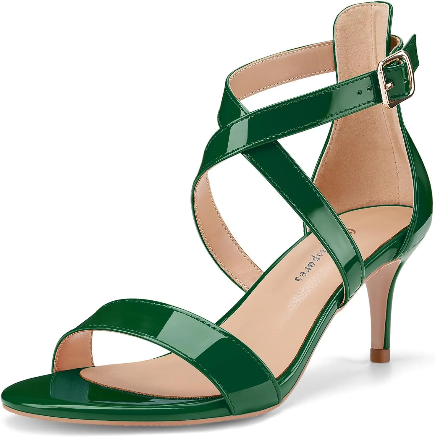 Oh Mispares Women’s Heeled Sandals Round Open Toe Mid Stiletto Heel Adjustable Crossover Straps Buckle Patent Leather Summer Dress Shoes Wedding Party Prom