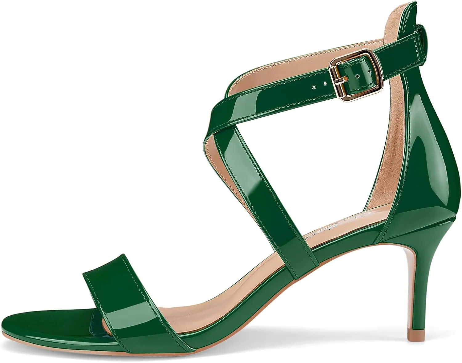 Oh Mispares Women’s Heeled Sandals Round Open Toe Mid Stiletto Heel Adjustable Crossover Straps Buckle Patent Leather Summer Dress Shoes Wedding Party Prom