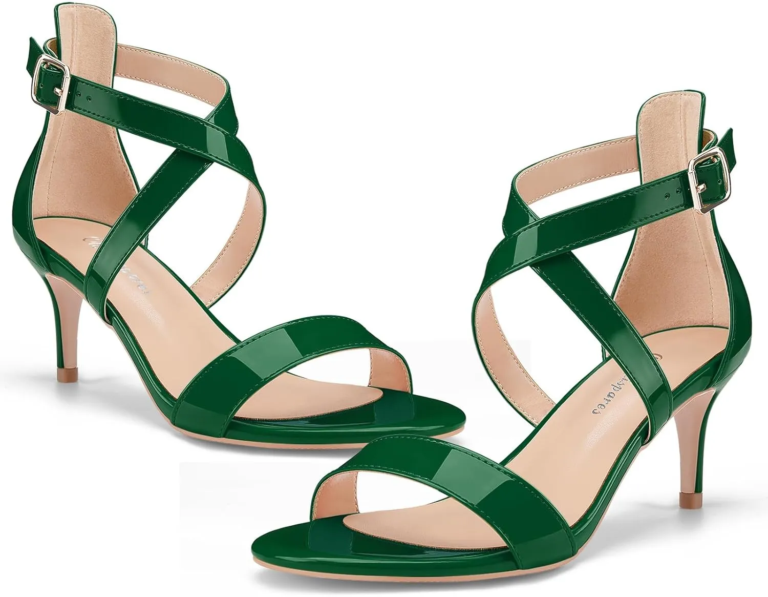 Oh Mispares Women’s Heeled Sandals Round Open Toe Mid Stiletto Heel Adjustable Crossover Straps Buckle Patent Leather Summer Dress Shoes Wedding Party Prom