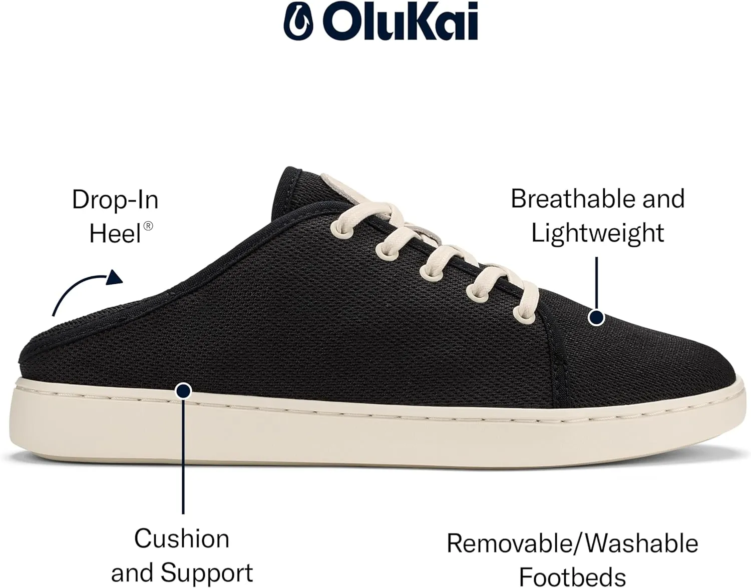 OLUKAI Pehuea Li Women's Lace-Up Sneakers, Casual Everyday Shoes with Drop-in Heel, Lightweight & Breathable Mesh Design, All-Day Comfort & Support
