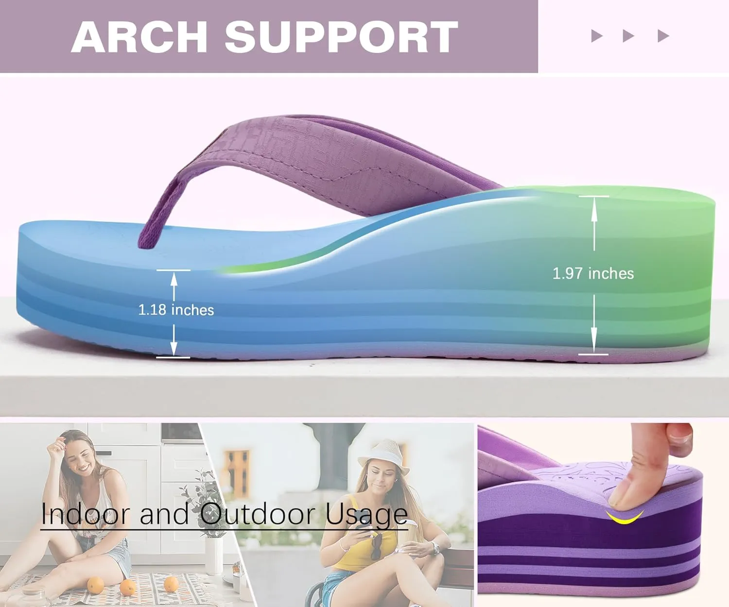 ONCAI Women’s Platform Flip Flops Trendy Dressy Womans Summer Sandals with Comfortable Flatform Arch Support Walking Outdoor Rubber Soles (US Size 5-11)