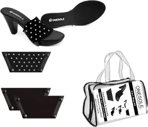 Onesole The Original Interchangeable Shoe, Chic Black Wedge Sandals with Interchangeable Soles stainless steel snaps Almost Decadent on Black Crystal interchangeable Tops sandals As Seen on Shark Tank