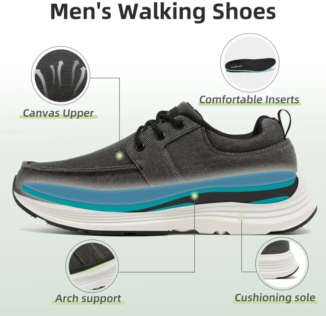 OrthoComfoot Men's Orthopedic Outdoor Slip-On Loafers Walking Shoes: Arch Support Plantar Fasciitis Sneakers, Comfort Classic Canvas Shoes for Foot and Heel Pain