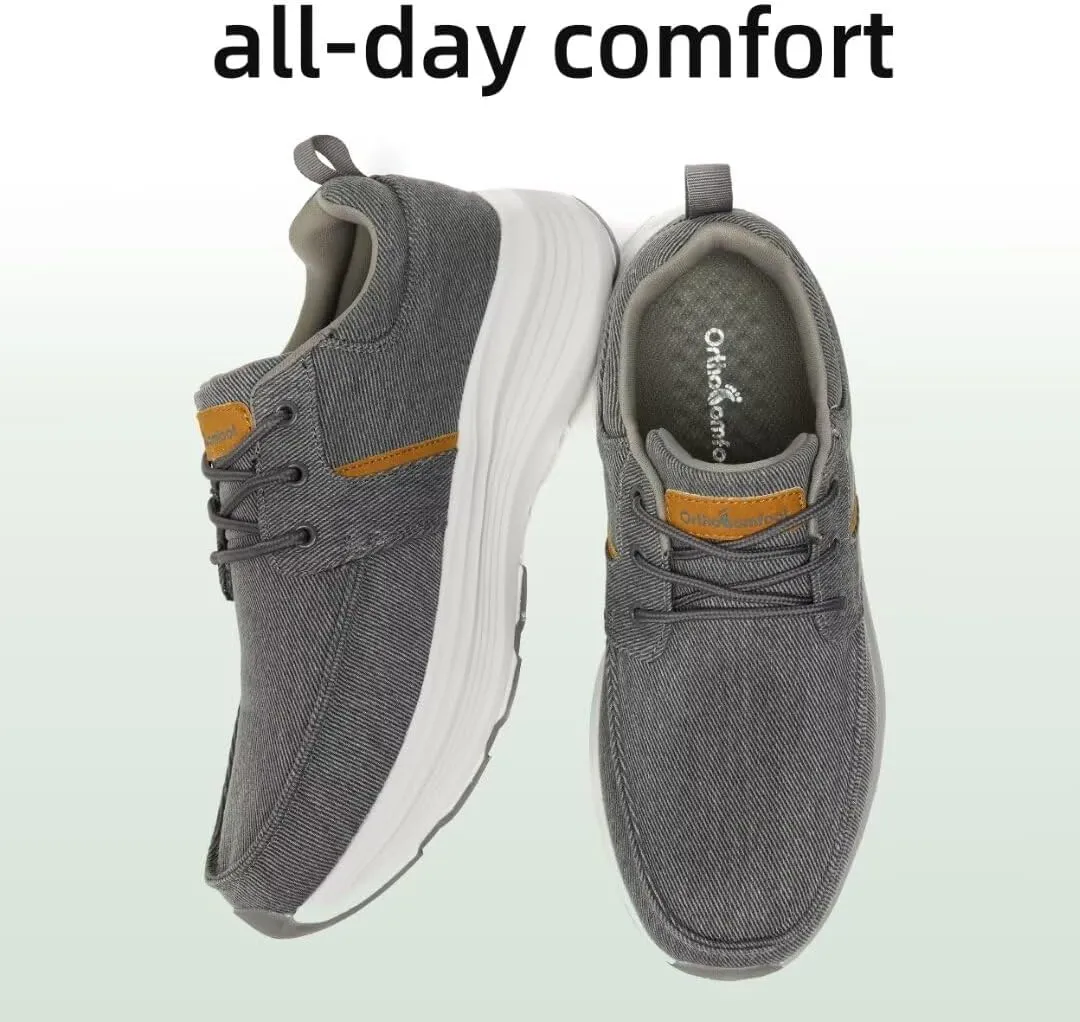 OrthoComfoot Men's Orthopedic Outdoor Slip-On Loafers Walking Shoes: Arch Support Plantar Fasciitis Sneakers, Comfort Classic Canvas Shoes for Foot and Heel Pain