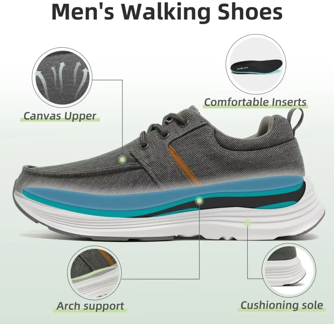 OrthoComfoot Men's Orthopedic Outdoor Slip-On Loafers Walking Shoes: Arch Support Plantar Fasciitis Sneakers, Comfort Classic Canvas Shoes for Foot and Heel Pain