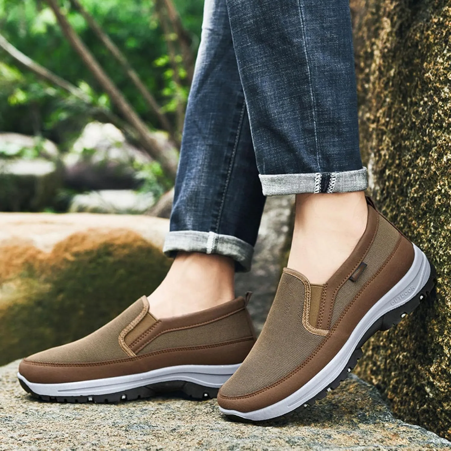 Orthoture Mens Shoes, Orthowalkway Mens Shoes Slip On, Men's Arch Support Canvas Loafers Orthopedic Waterproof Sneakers
