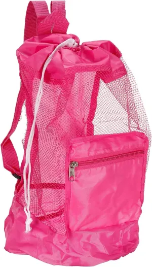PATIKIL Mesh Beach Bag, Washable Large Mesh Backpack Sea Shell Organizers Drawstring Storage Bags, Pink