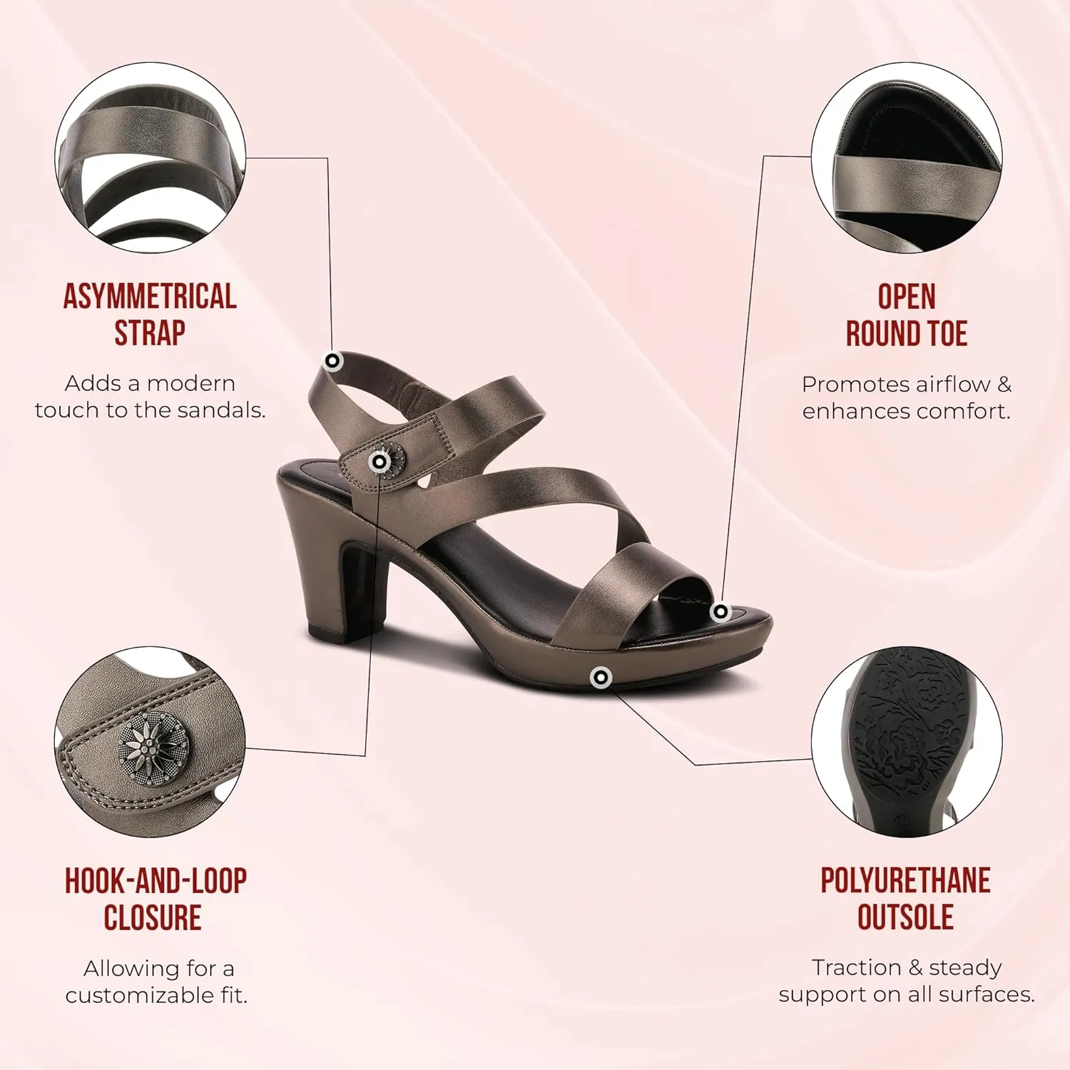PATRIZIA Spring Step Asymadade Sandals for Women - Low Heel Slip-On Summer Sandals - Ladies Casual Platform Sandal with Hook and Loop