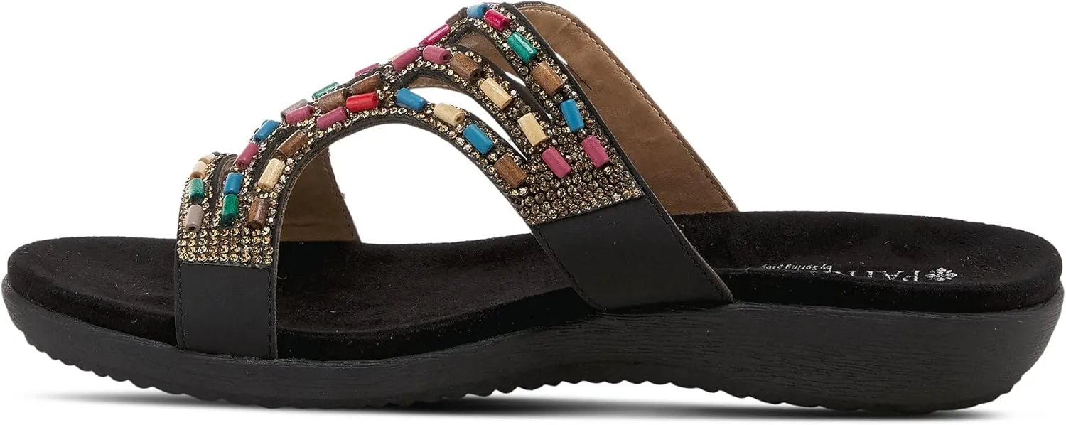 PATRIZIA Twirling Women's Slip-On Sandals – Crystal & Bead Embellished Slides with Microsuede Footbed, TPR Outsole, and 1¼” Low Heel