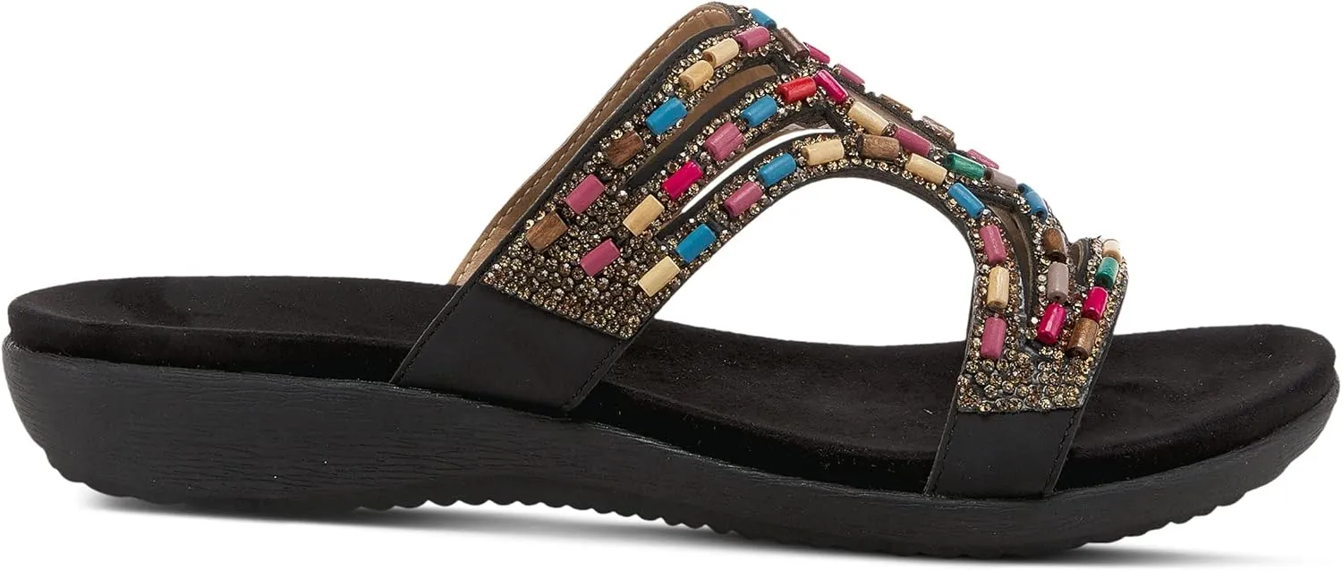 PATRIZIA Twirling Women's Slip-On Sandals – Crystal & Bead Embellished Slides with Microsuede Footbed, TPR Outsole, and 1¼” Low Heel