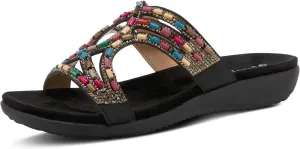 PATRIZIA Twirling Women's Slip-On Sandals – Crystal & Bead Embellished Slides with Microsuede Footbed, TPR Outsole, and 1¼” Low Heel