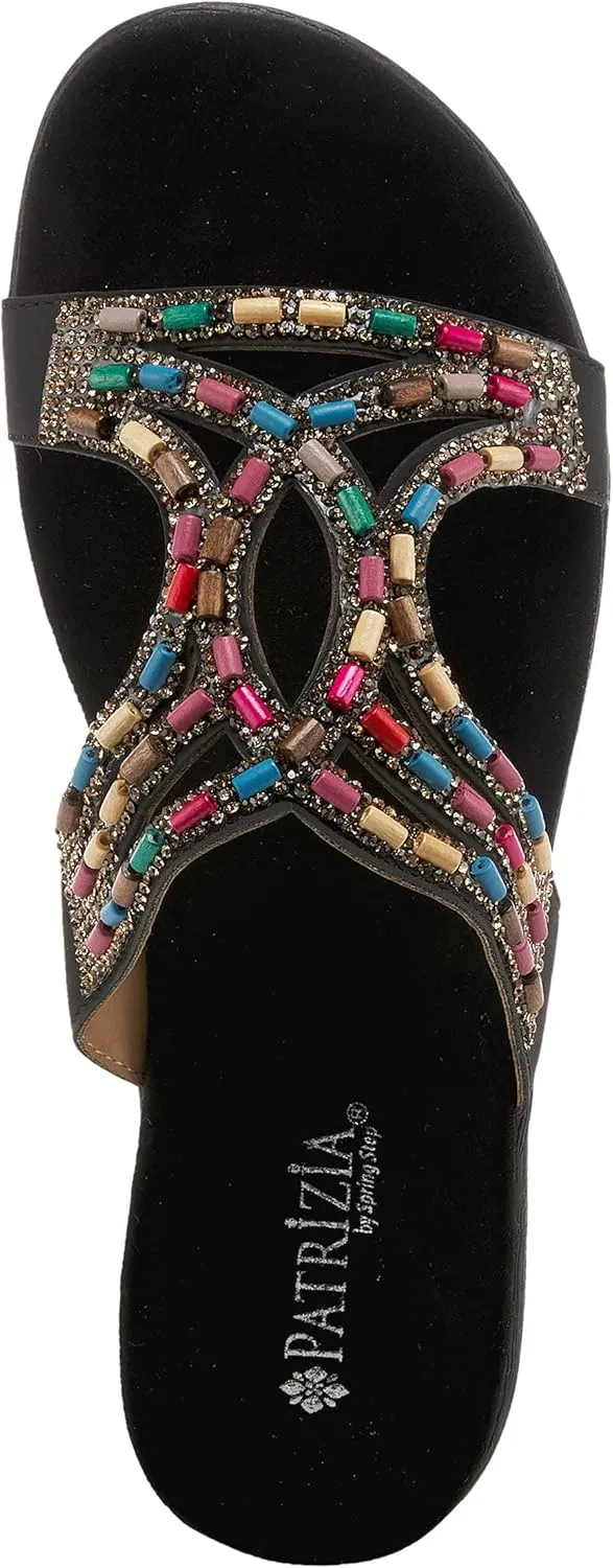 PATRIZIA Twirling Women's Slip-On Sandals – Crystal & Bead Embellished Slides with Microsuede Footbed, TPR Outsole, and 1¼” Low Heel