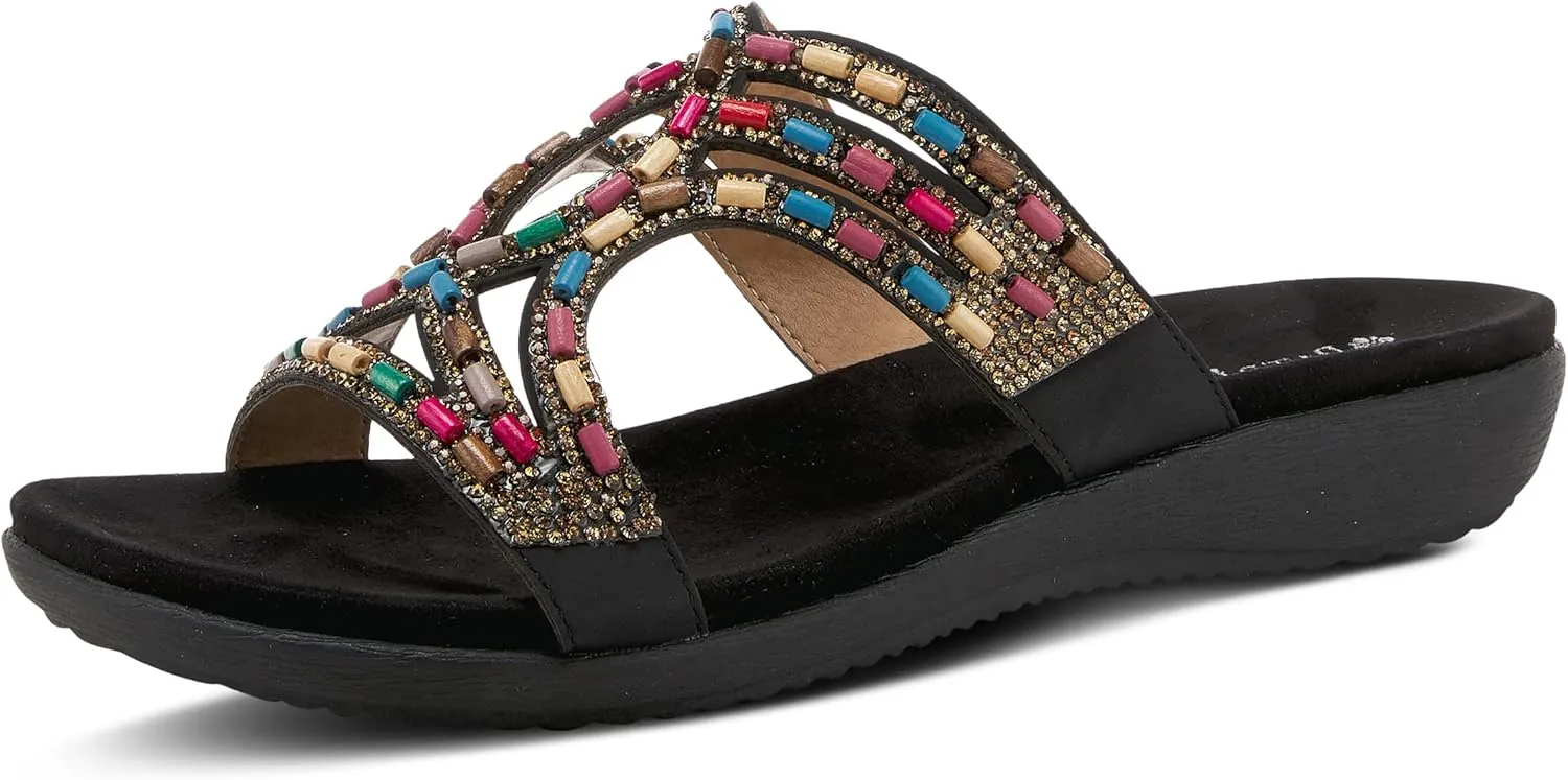 PATRIZIA Twirling Women's Slip-On Sandals – Crystal & Bead Embellished Slides with Microsuede Footbed, TPR Outsole, and 1¼” Low Heel