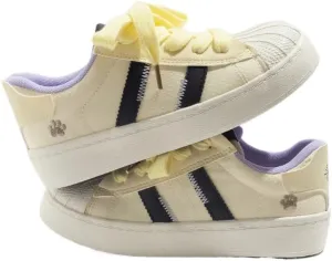 Paw Retro Shell-Toe Cute Shoes - Y2K Kawaii Chunky Sneakers for Women & Girls, Comfy Breathable White Casual Trainer for Back to School, Beach Travel, Campus Concerts, All-Match Minimalist Streetwear