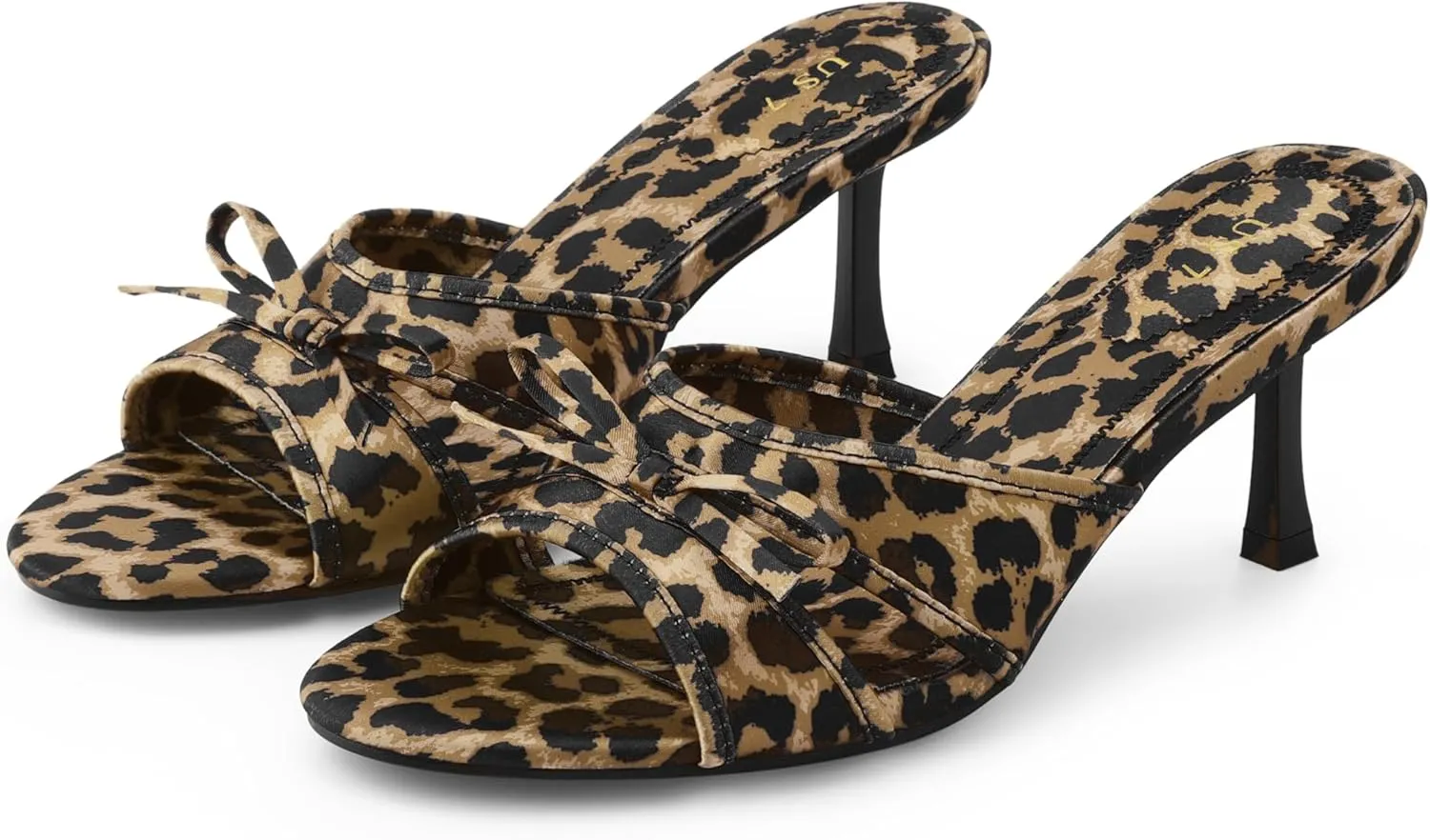 Perphy Bow Heels Slip on Stiletto Heel Satin Sandals for Women