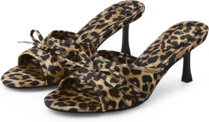 Perphy Bow Heels Slip on Stiletto Heel Satin Sandals for Women