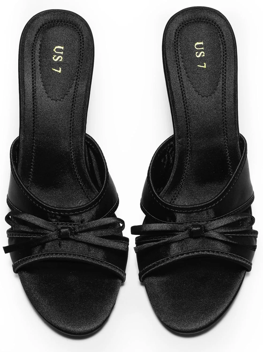 Perphy Bow Heels Slip on Stiletto Heel Satin Sandals for Women
