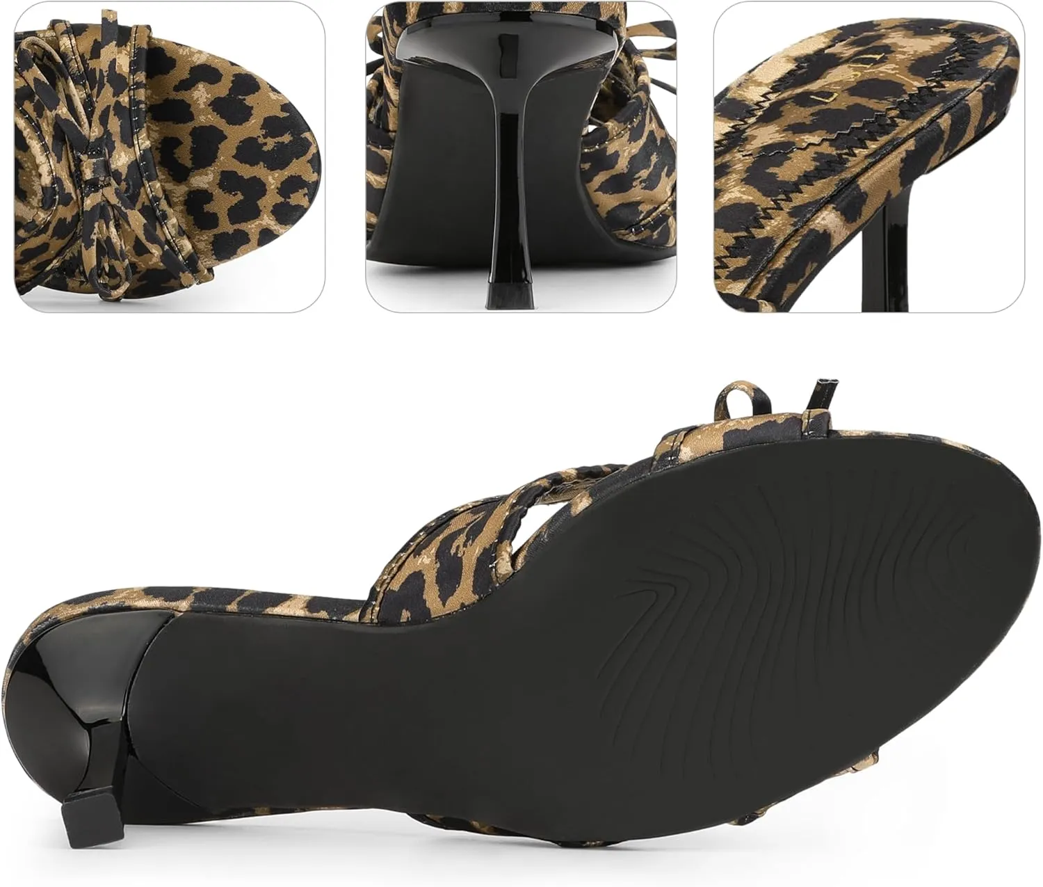 Perphy Bow Heels Slip on Stiletto Heel Satin Sandals for Women