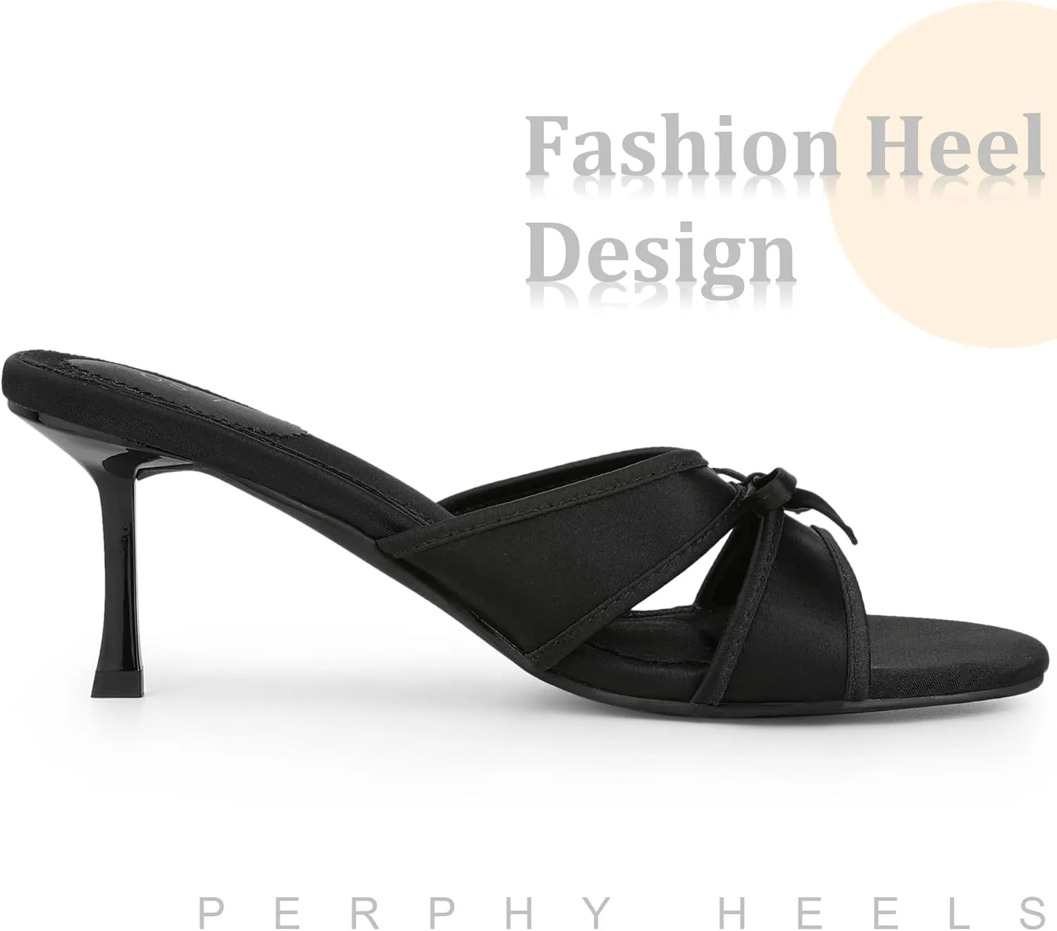 Perphy Bow Heels Slip on Stiletto Heel Satin Sandals for Women