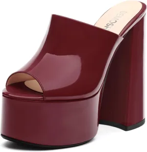 Platform Chunky Heels Sandals for Women Slip on Open Peep Toe Slide on Block High Heels Sexy Club Party Candies Shoes 6 Inch