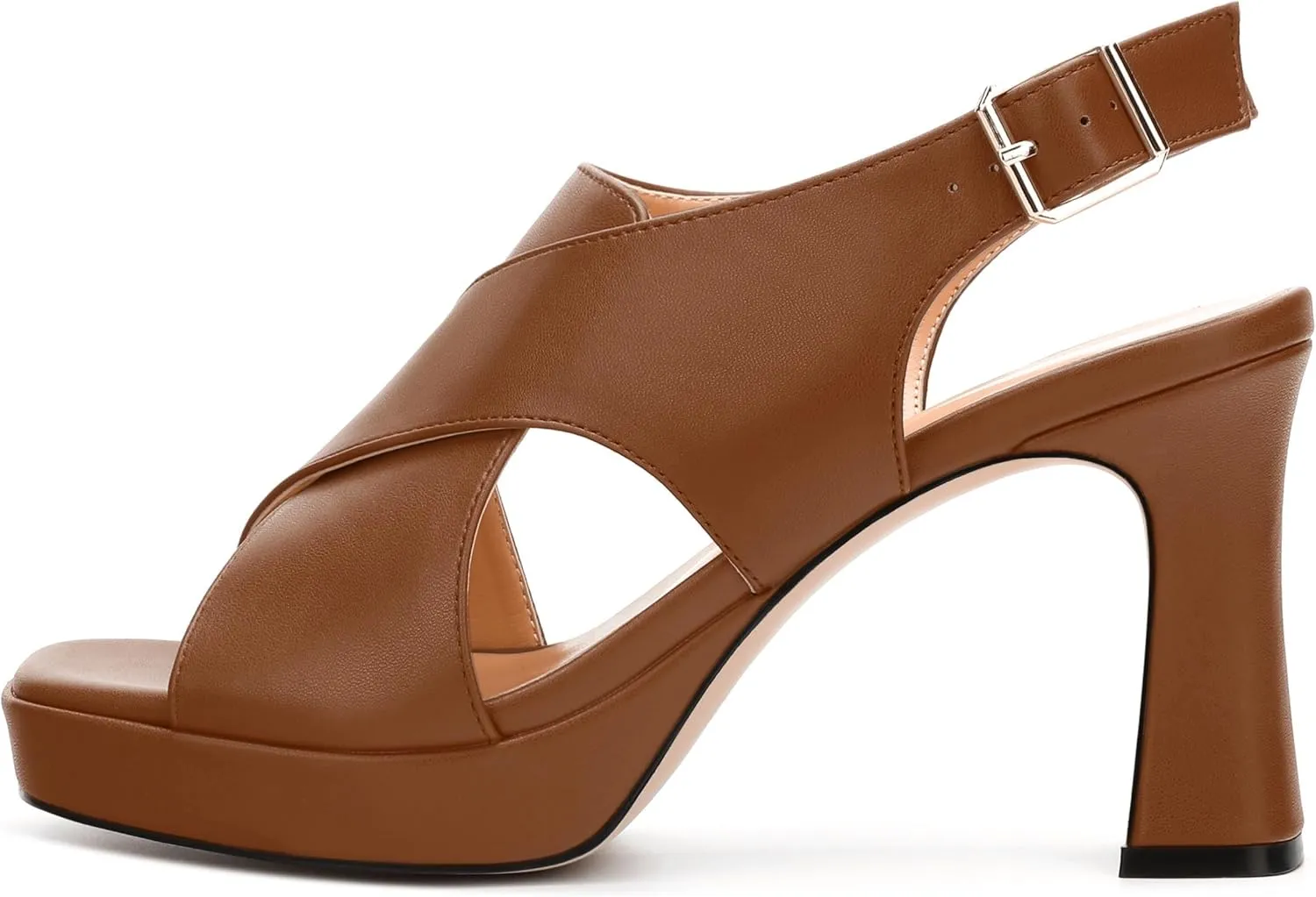 Platform Sandals, Buckle Slingback High Heels for Women, Square Open Toe Fashion Solid Block Heeled Sandal