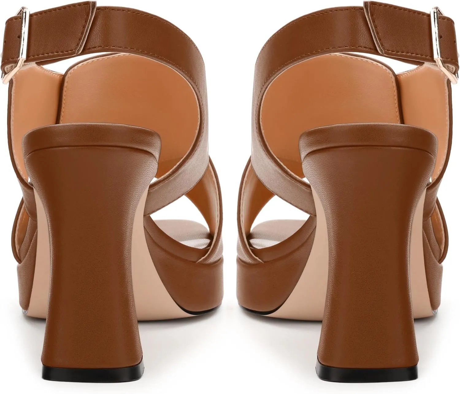 Platform Sandals, Buckle Slingback High Heels for Women, Square Open Toe Fashion Solid Block Heeled Sandal