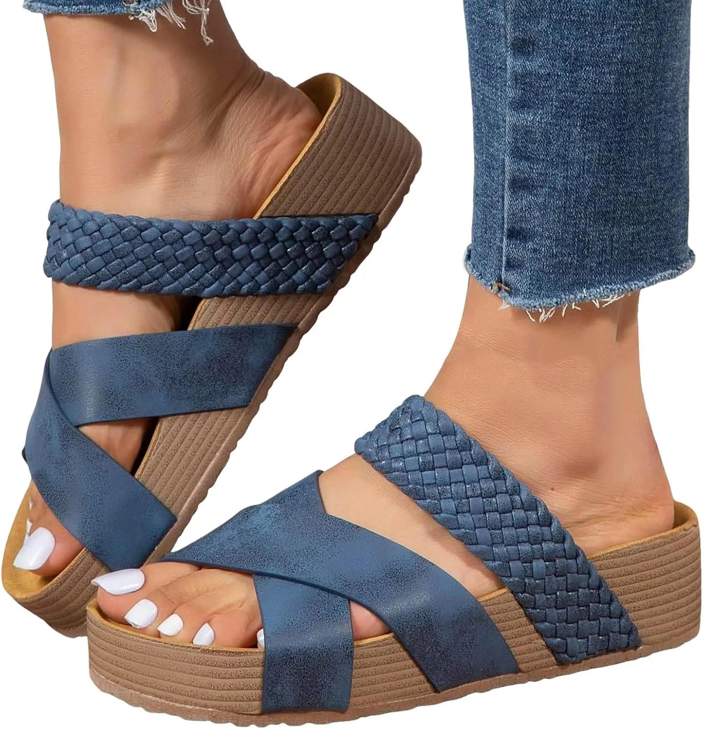 Platform Sandals Comfortable Walking Cork Sandals Open Toe 2025 Summer Trendy Wedge Sandals Indoor Outdoor