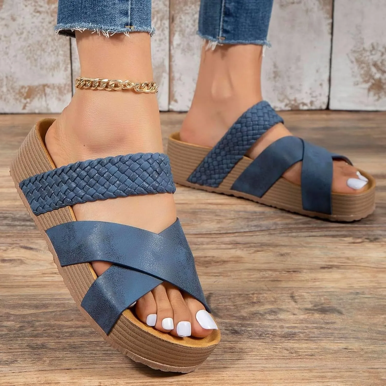 Platform Sandals Comfortable Walking Cork Sandals Open Toe 2025 Summer Trendy Wedge Sandals Indoor Outdoor