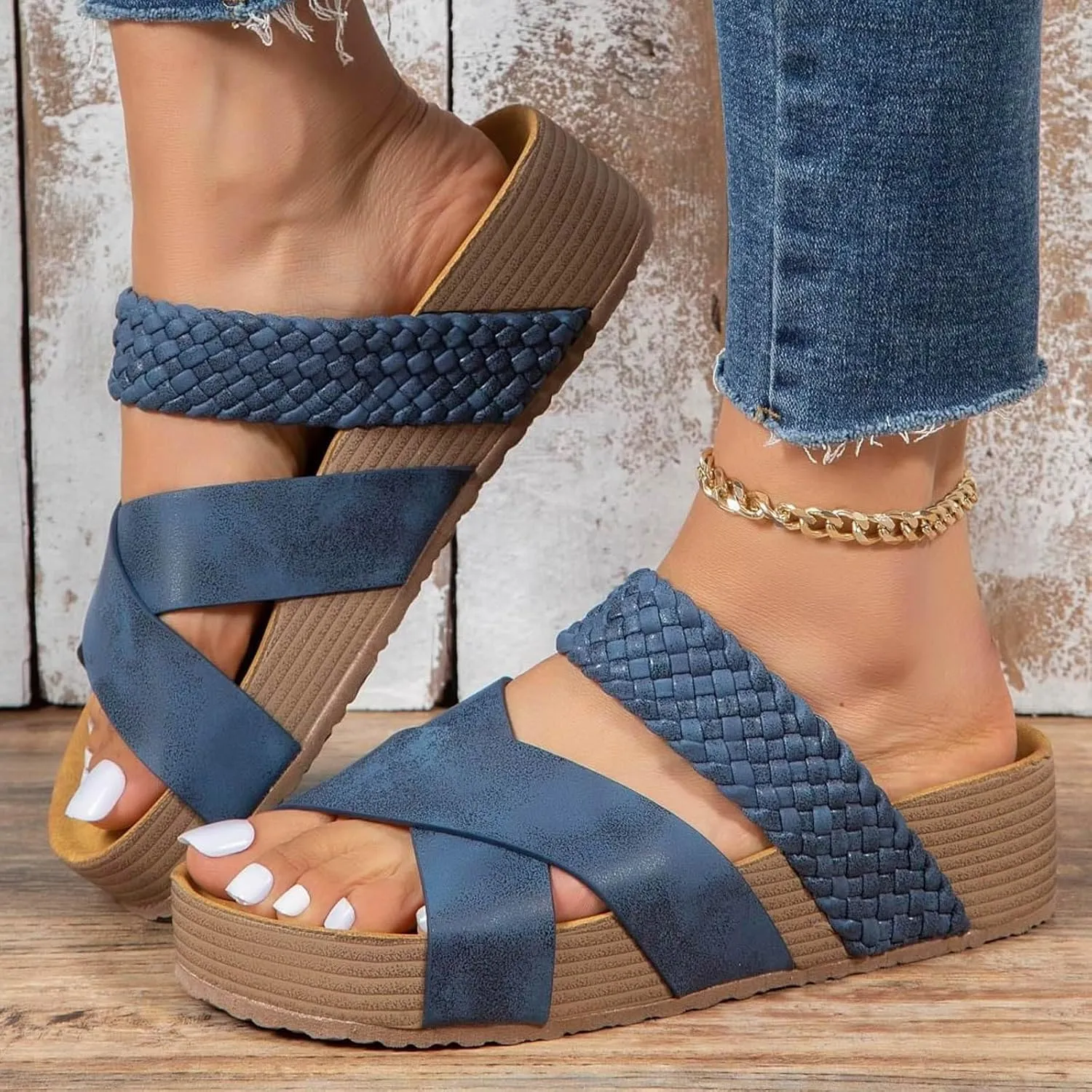 Platform Sandals Comfortable Walking Cork Sandals Open Toe 2025 Summer Trendy Wedge Sandals Indoor Outdoor