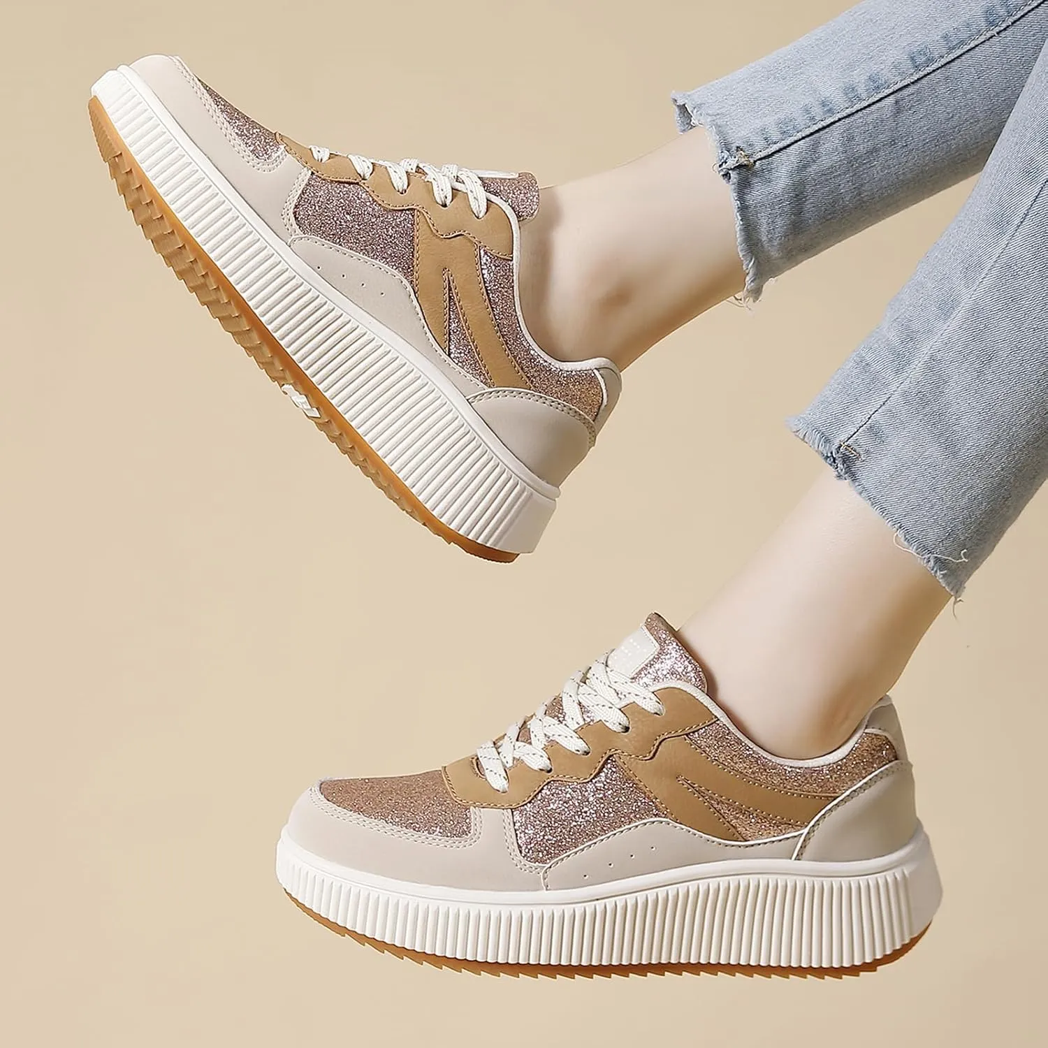 Platform Sneakers for Women Glitter Lightweight Tennis Walking Shoes