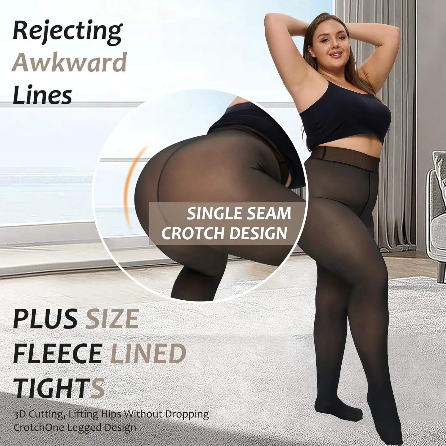 Plus Size Fleece Lined Tights Women,Warm Pantyhose Leggings Women,Fake Translucent Thermal Skin Colored Tights Winter.