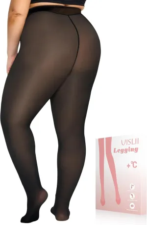 Plus Size Fleece Lined Tights Women,Warm Pantyhose Leggings Women,Fake Translucent Thermal Skin Colored Tights Winter.