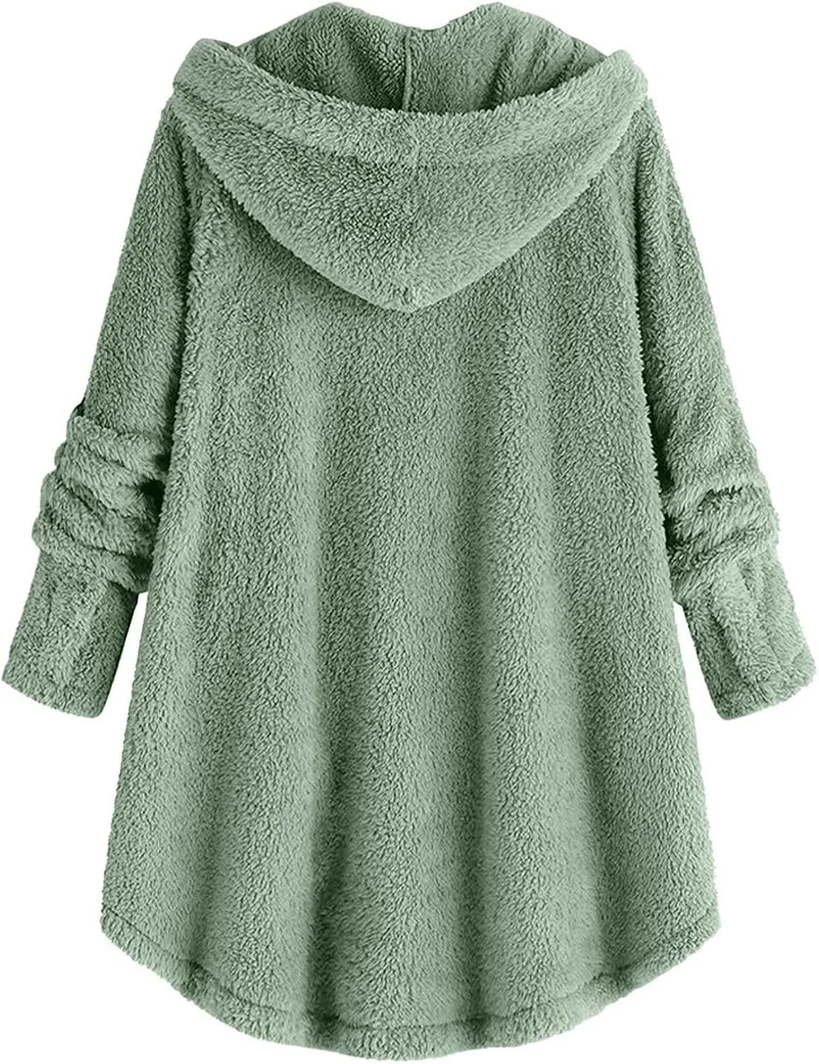 Plus Size Sherpa Tops For Women Casual Loose Button Down Hooded Fuzzy Fleece Jackets Warm Winter Loungewear