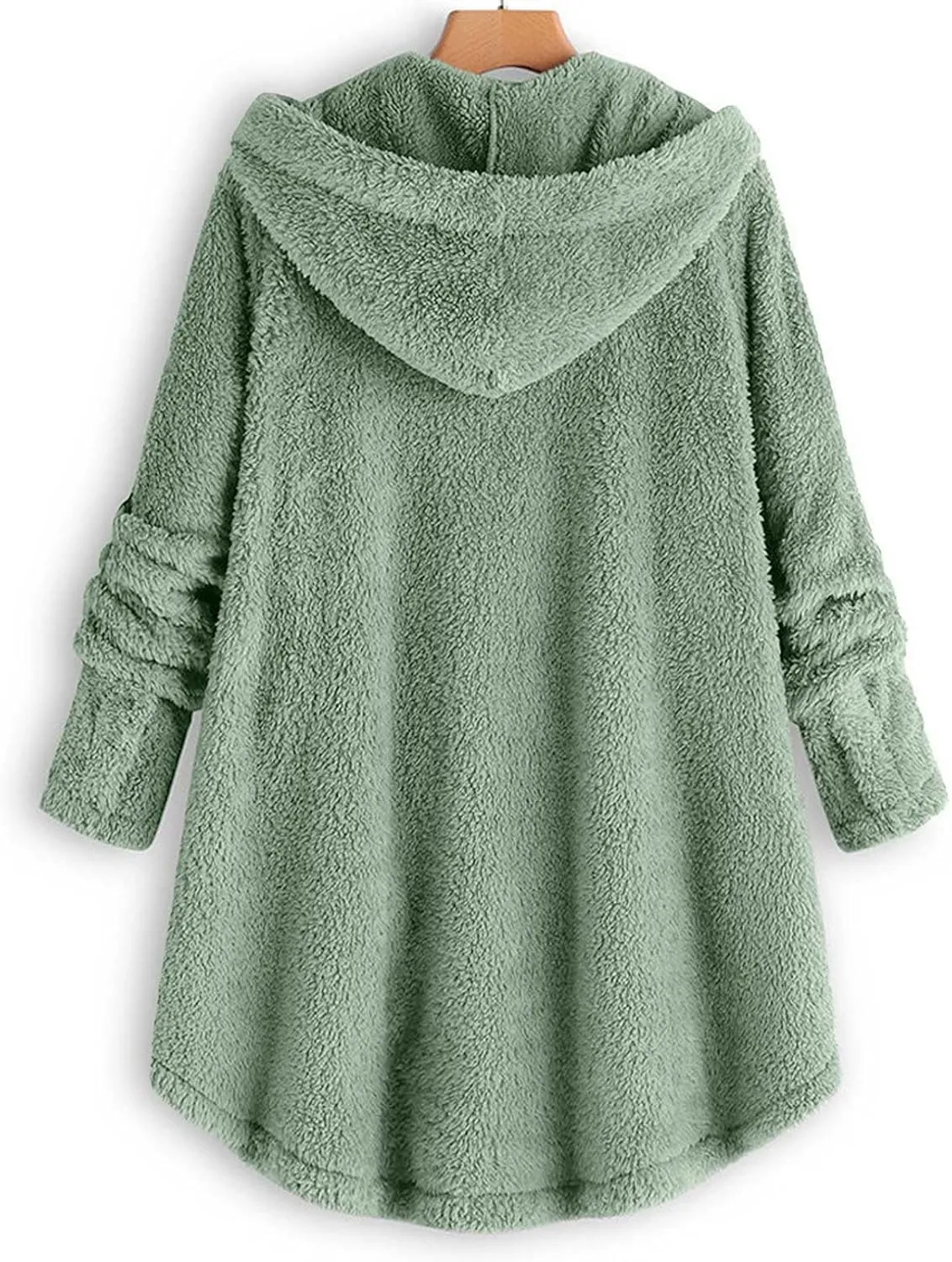 Plus Size Sherpa Tops For Women Casual Loose Button Down Hooded Fuzzy Fleece Jackets Warm Winter Loungewear