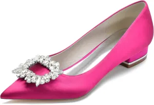 Pointed Toe Wedding Flats for the Bride Rhinestones Satin Bridal Flats Slip on Prom Evening Party Dress Shoes