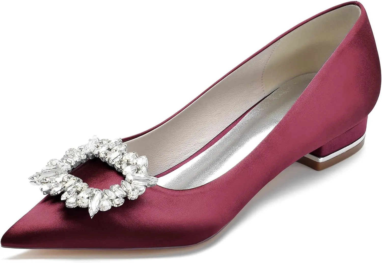 Pointed Toe Wedding Flats for the Bride Rhinestones Satin Bridal Flats Slip on Prom Evening Party Dress Shoes