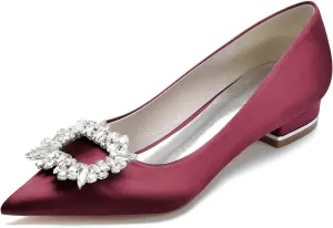 Pointed Toe Wedding Flats for the Bride Rhinestones Satin Bridal Flats Slip on Prom Evening Party Dress Shoes