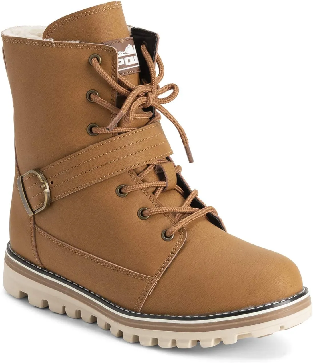 POLAR Womens Memory Foam Biker Snow Boots Faux Fur Lined Welted Rubber Outsole Thermal Shoes
