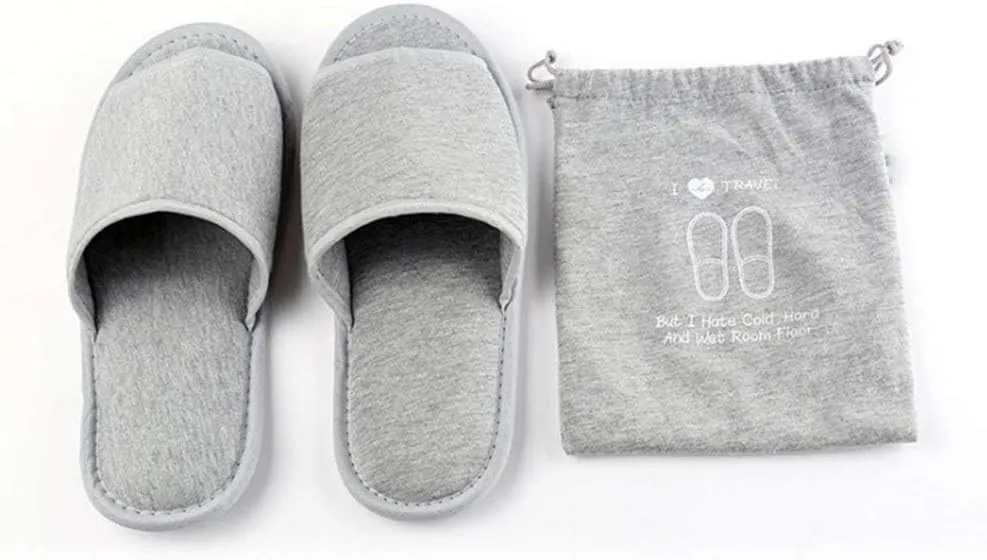 Portable Travel Slipper Spa Hotel Open Toe Sandals Non Disposable Foldable Shoes Guest Indoor House Room Business Trip Party Washable Footwear with Bags