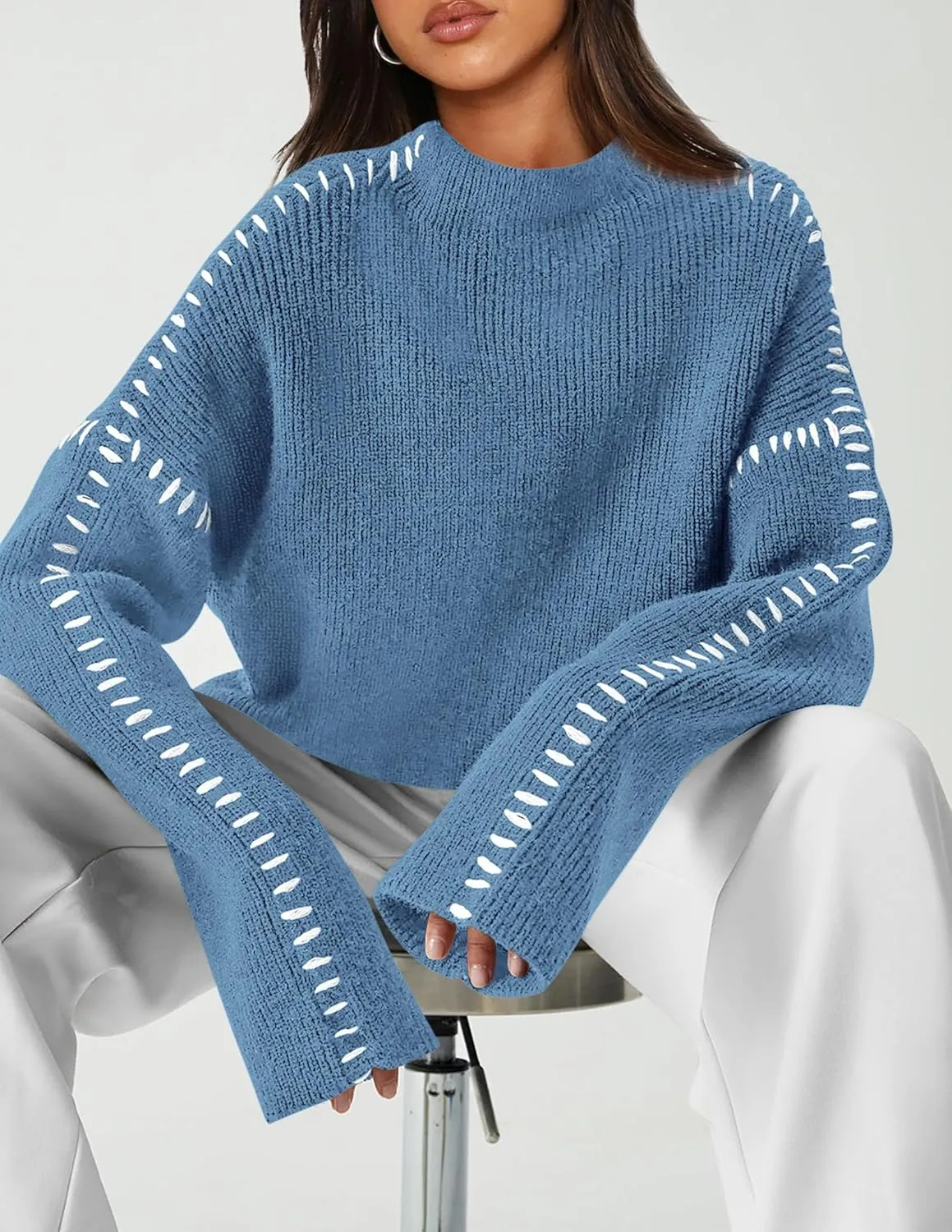 PRETTYGARDEN Women's Chunky Knit Winter Sweaters Casual Long Sleeve Mock Neck Oversized Loose Pullover Sweater Tops
