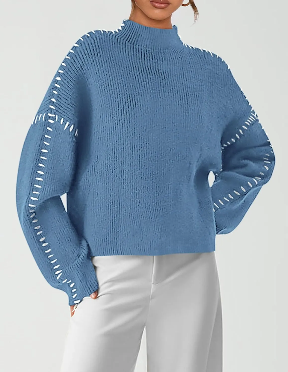 PRETTYGARDEN Women's Chunky Knit Winter Sweaters Casual Long Sleeve Mock Neck Oversized Loose Pullover Sweater Tops