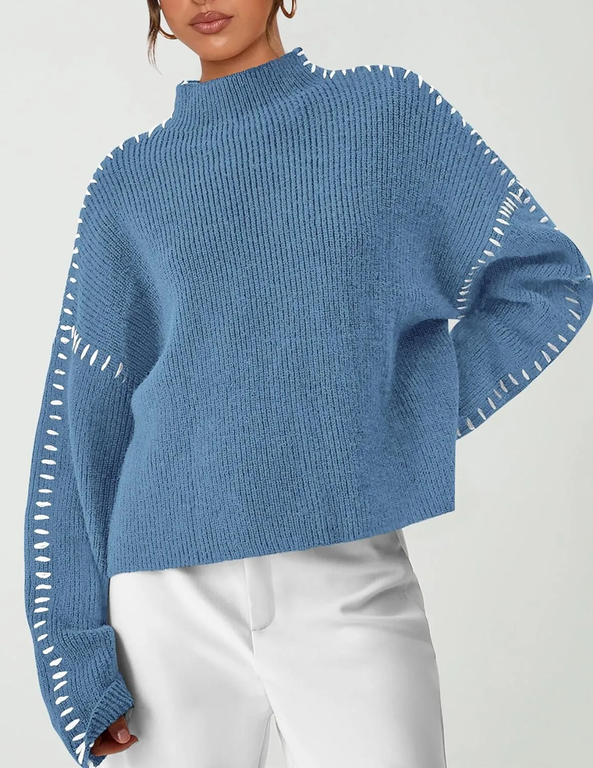 PRETTYGARDEN Women's Chunky Knit Winter Sweaters Casual Long Sleeve Mock Neck Oversized Loose Pullover Sweater Tops