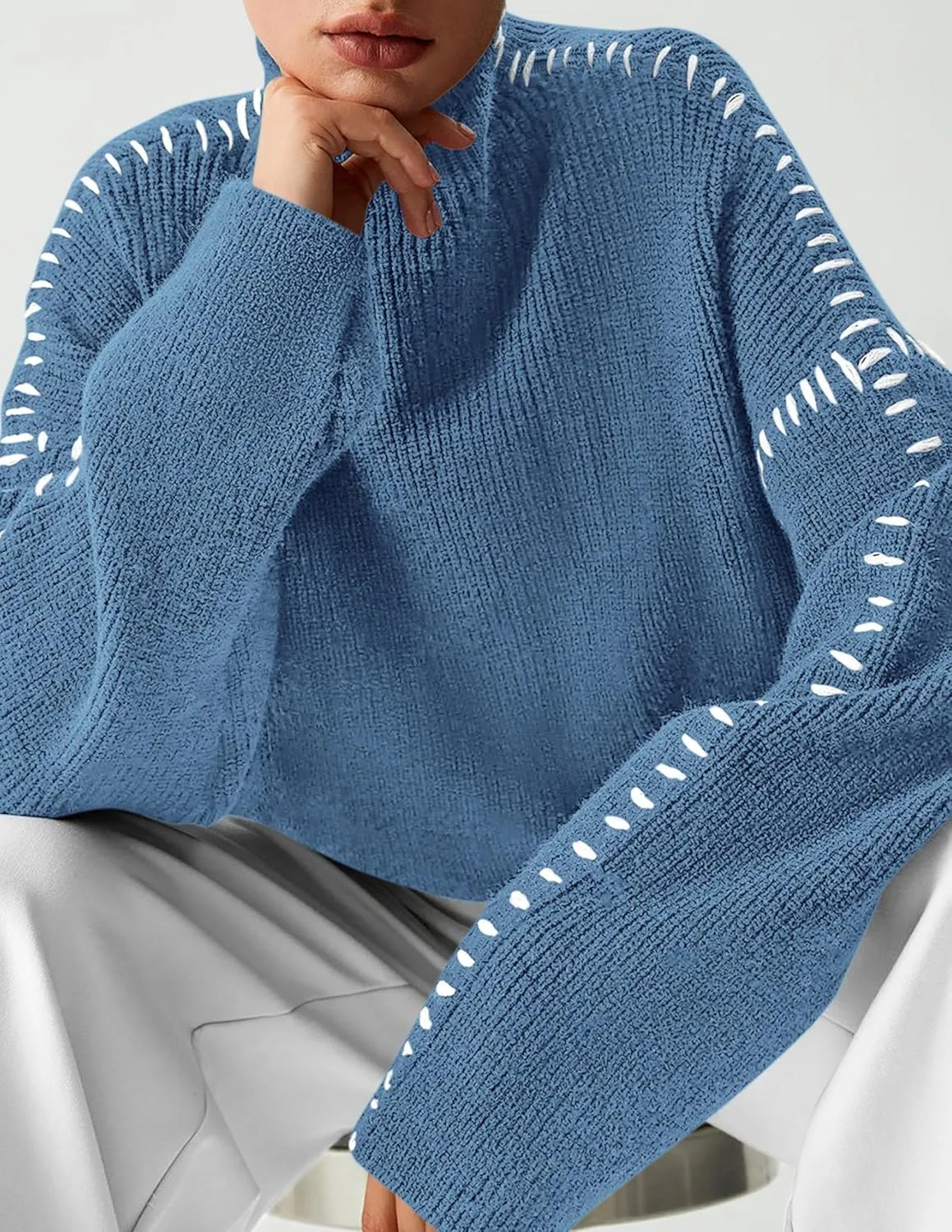 PRETTYGARDEN Women's Chunky Knit Winter Sweaters Casual Long Sleeve Mock Neck Oversized Loose Pullover Sweater Tops