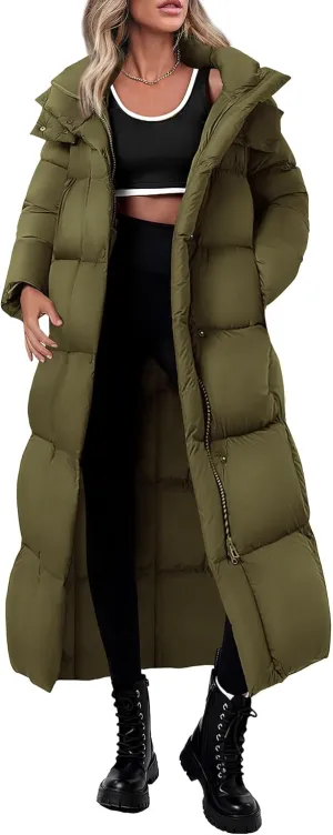 PRETTYGARDEN Women's Winter Long Puffer Coats Hooded Zip Up Casual Thickened Down Jackets Trendy Warm Clothes Outerwear